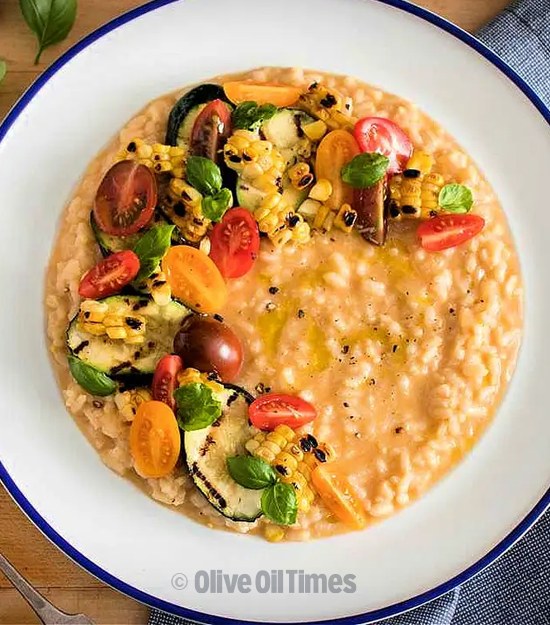 Olive oil risotto with grilled vegetables